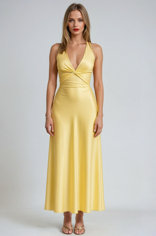 Satin Twist Front Maxi Dress