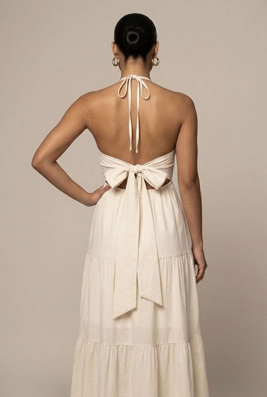 Linen Halter Tiered Maxi Dress