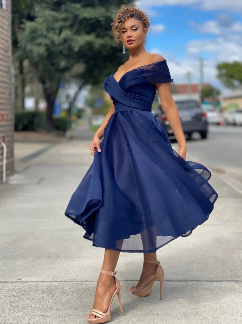 Mesh Off Shoulder Midi Dress
