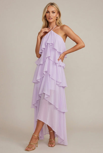 Chiffon Halter Tiered Maxi Dress