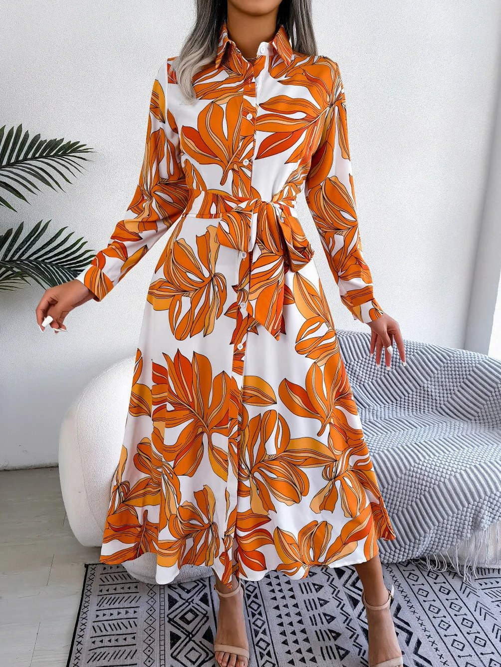 Floral Long Sleeve Shirt Dress
