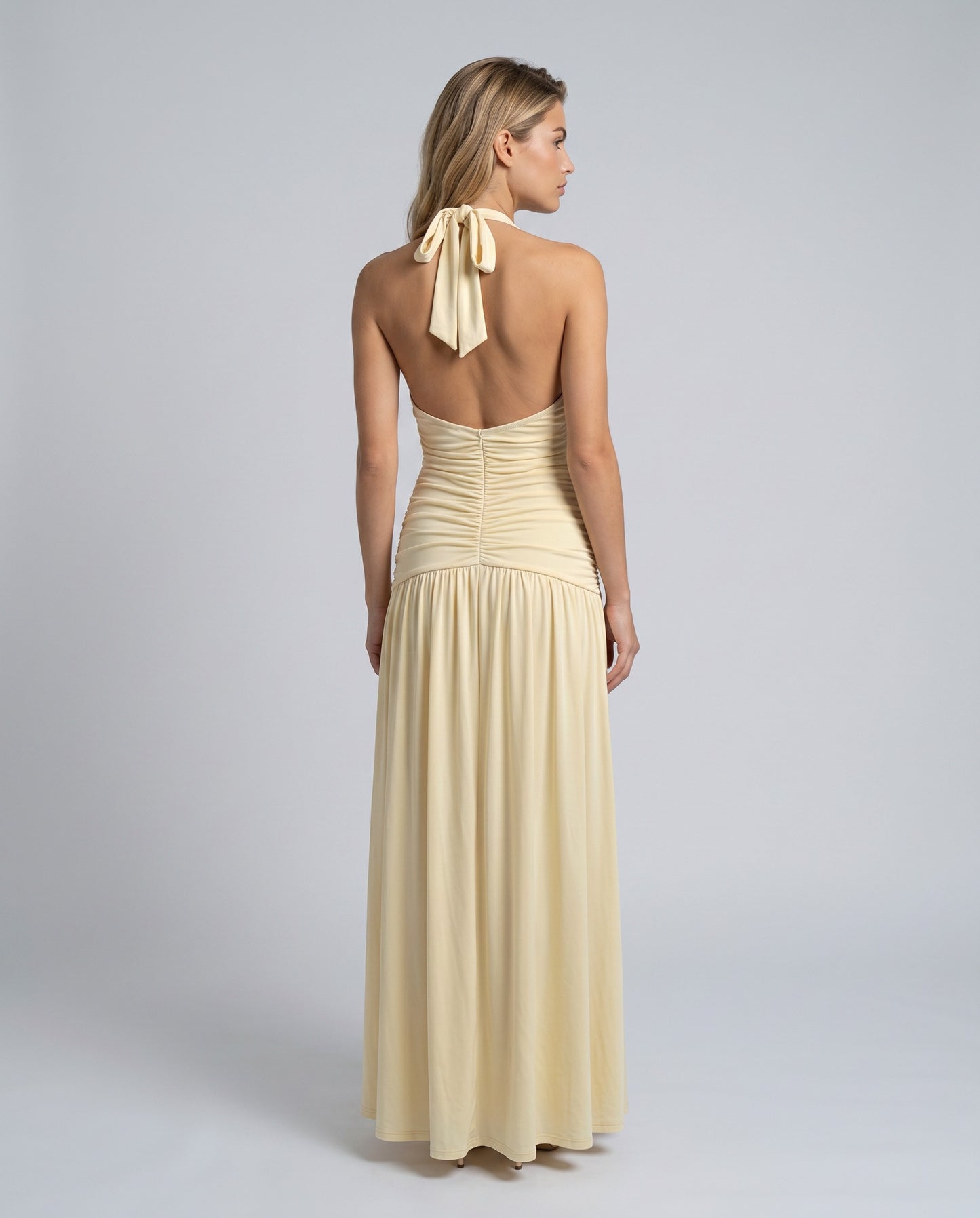 Chiffon Halter Slit Maxi Dress