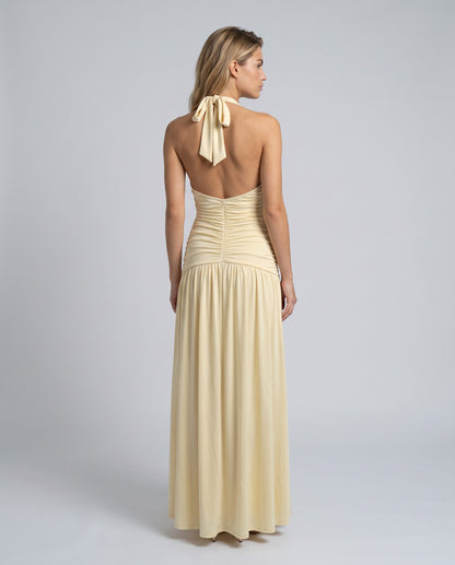 Chiffon Halter Slit Maxi Dress
