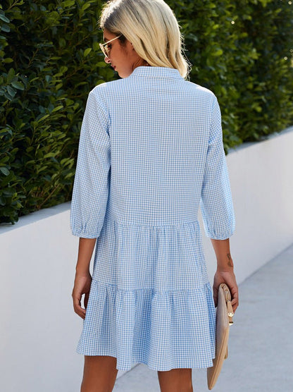 Gingham Tiered Button Front Dress