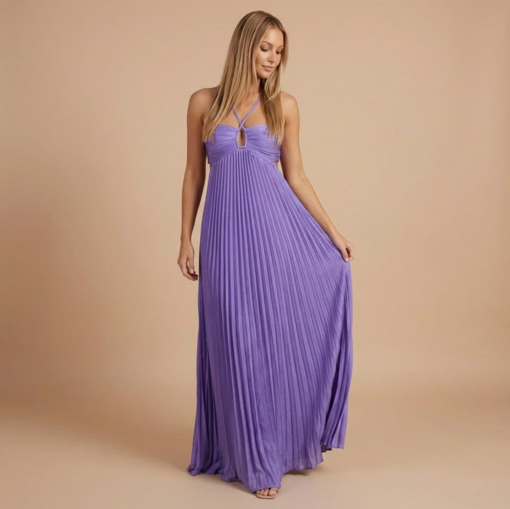 Halter Cutout Chiffon Maxi Dress