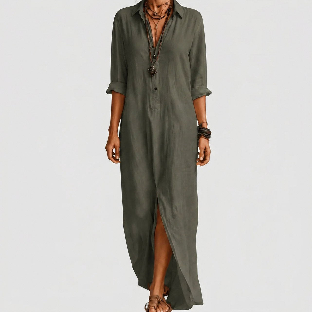 Linen Button Down Maxi Dress