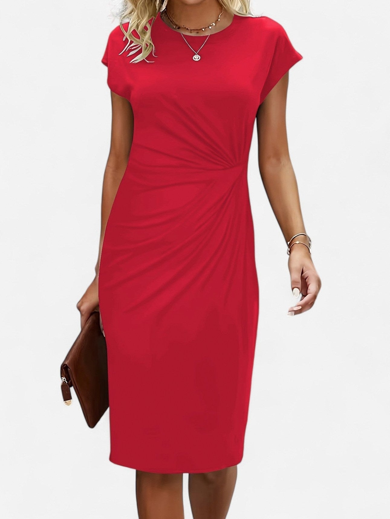 Knit Cap Sleeve Twist Midi Dress