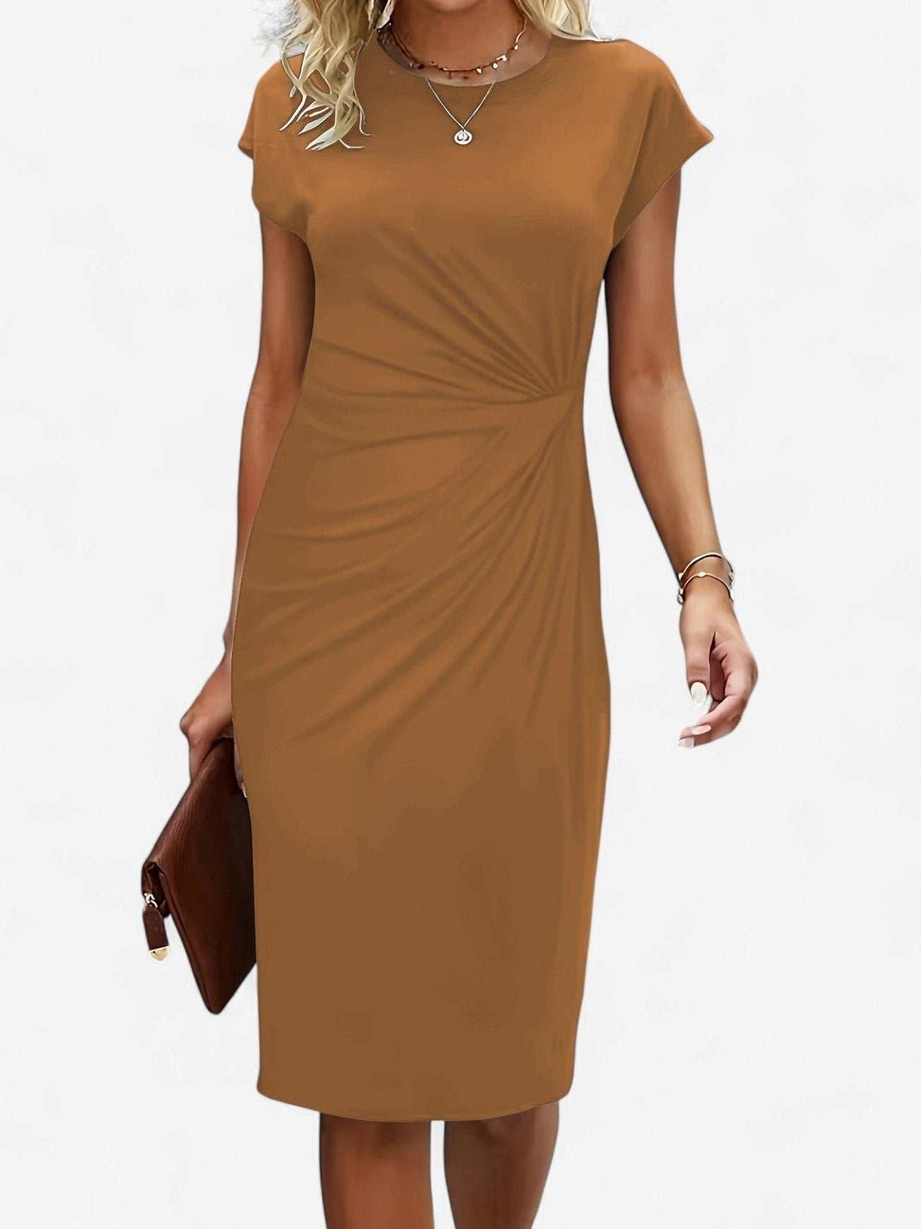 Knit Cap Sleeve Twist Midi Dress