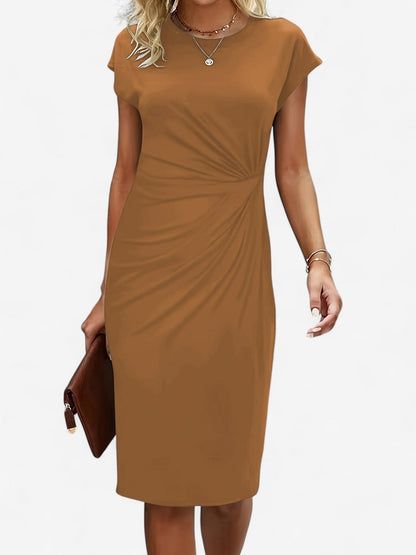 Knit Cap Sleeve Twist Midi Dress