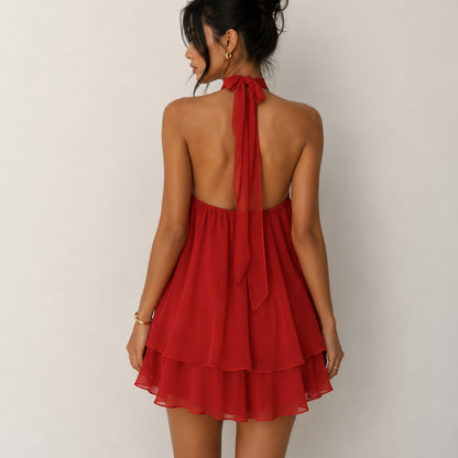 Chiffon Halter Tiered Mini Dress
