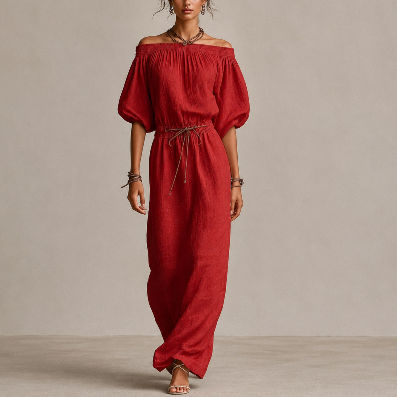 Gauze Off Shoulder Maxi Dress