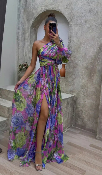 Floral One Shoulder Maxi Dress