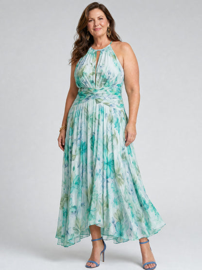Floral Halter Cutout Maxi Dress