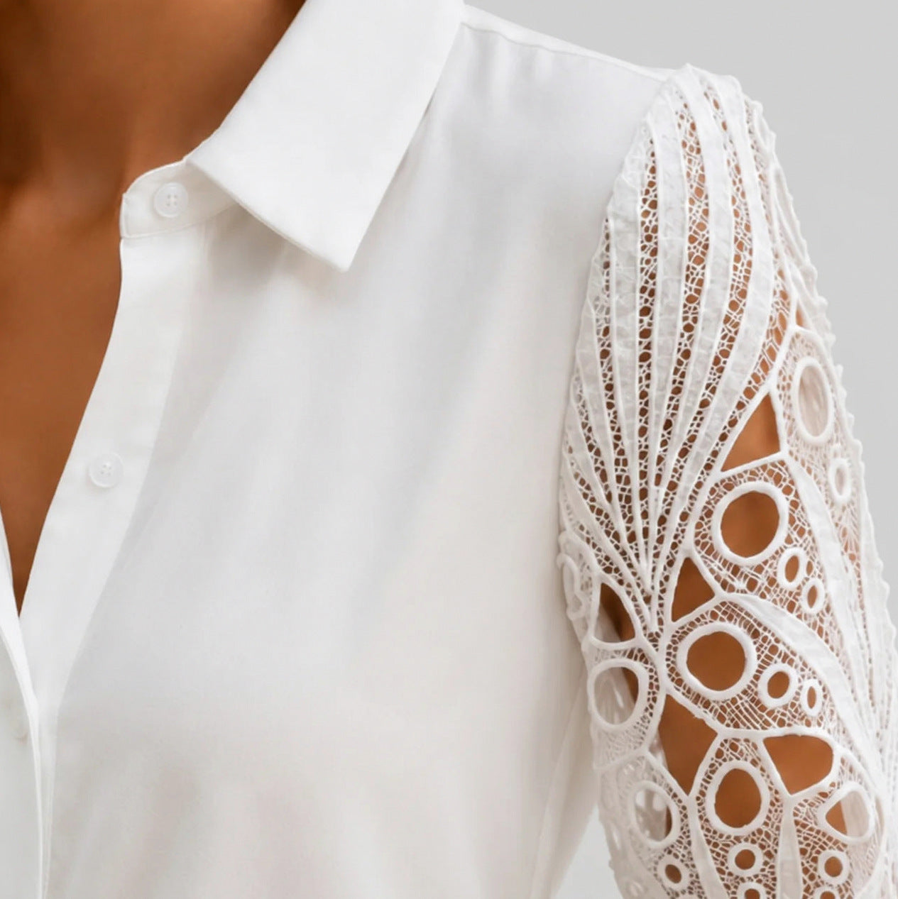 Crochet Sleeve Button Front Blouse