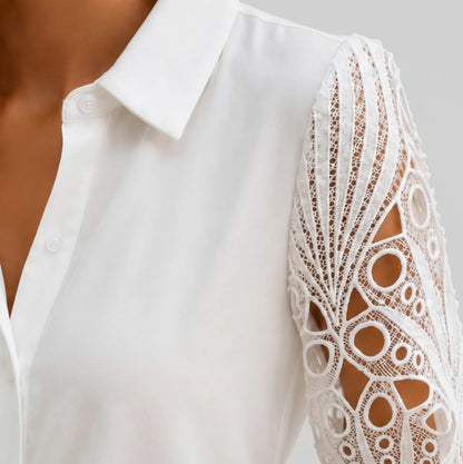 Crochet Sleeve Button Front Blouse