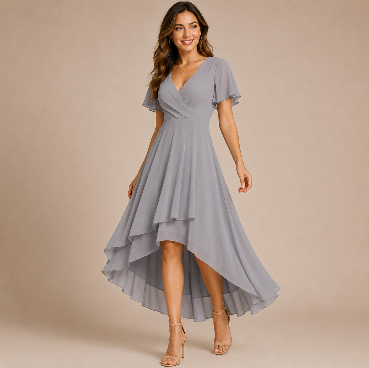 Chiffon High Low Midi Dress
