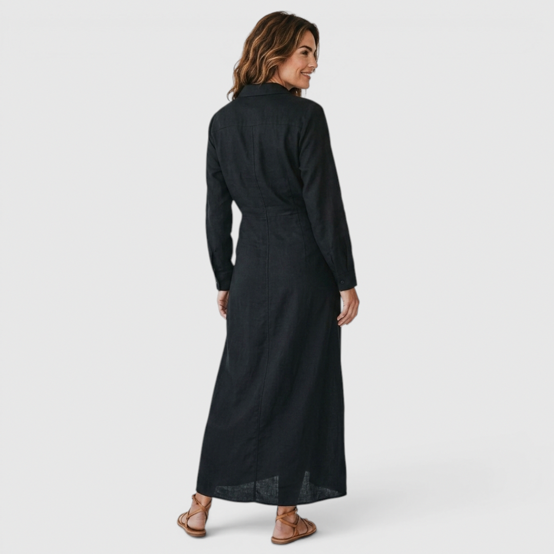 Linen Twist Front Midi Dress