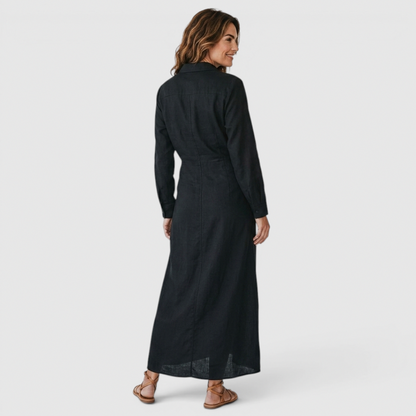 Linen Twist Front Midi Dress