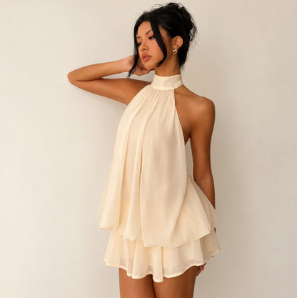 Chiffon Halter Tiered Mini Dress