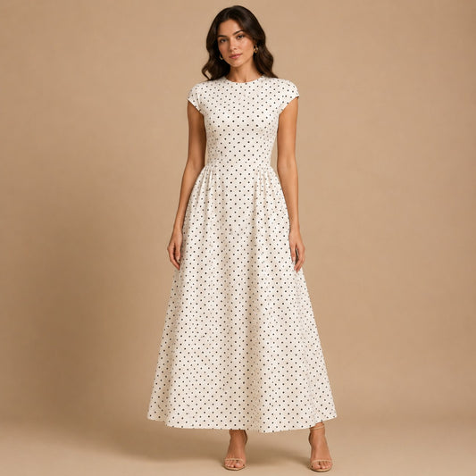 Polka Dot Cap Sleeve Maxi Dress