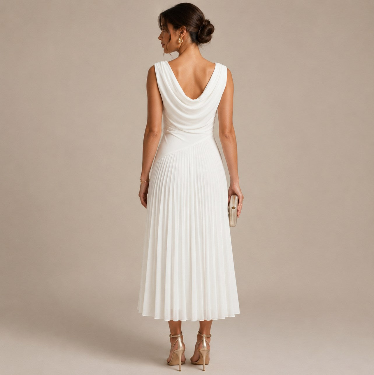 Cowl Neck Pleated Midi Dress