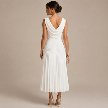 Cowl Neck Pleated Midi Dress