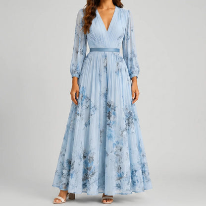 Chiffon Floral Pleated Maxi Dress