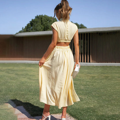 High Neck Cutout Midi Dress