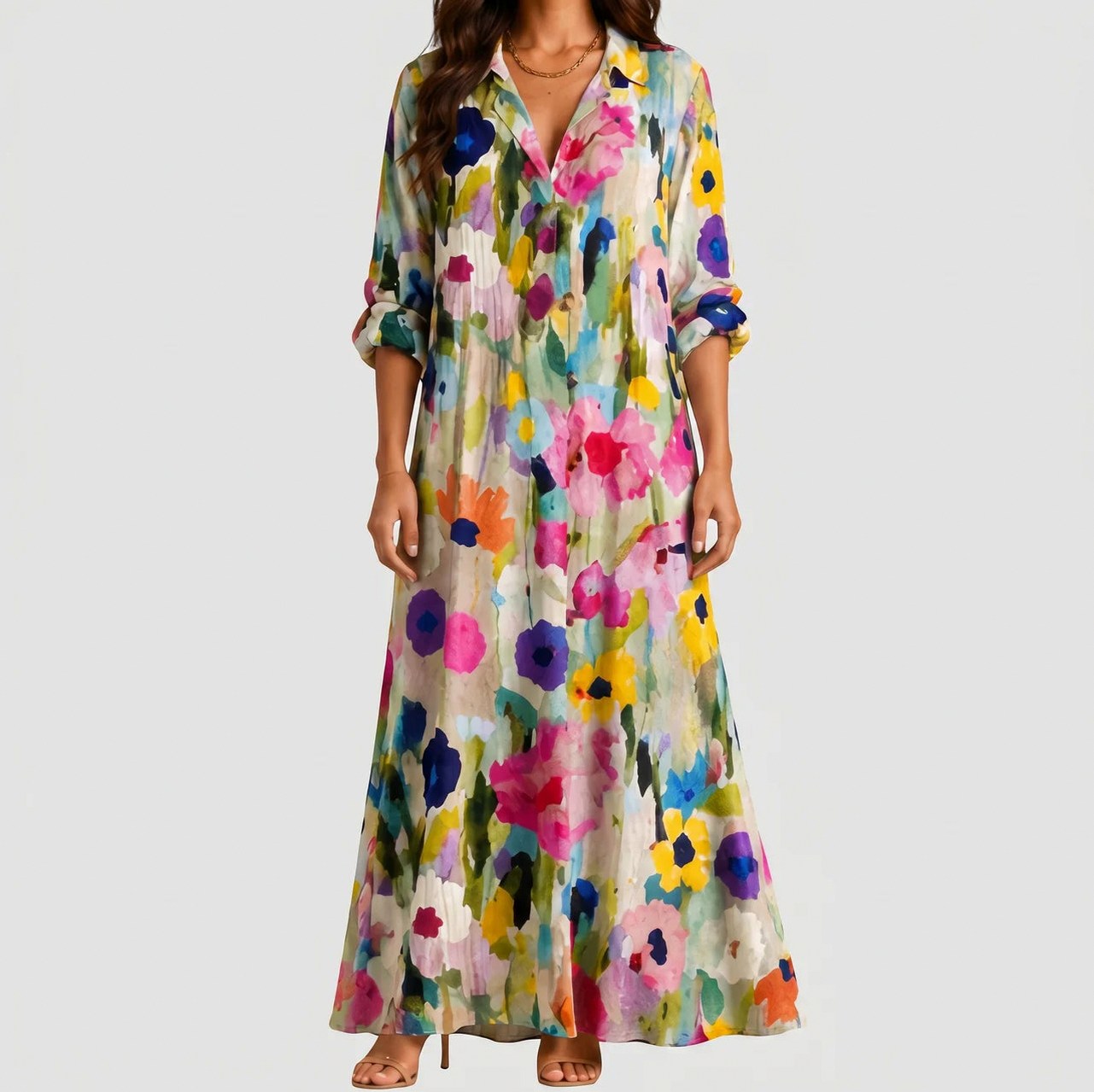 Floral Button Front Maxi Dress