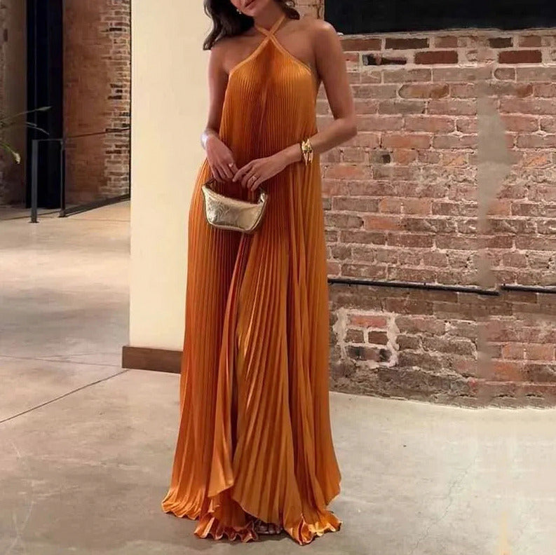 Pleated Halter Maxi Dress