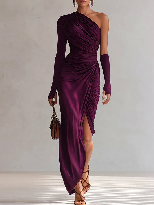 Satin One Shoulder Maxi Dress
