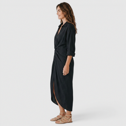 Linen Twist Front Midi Dress