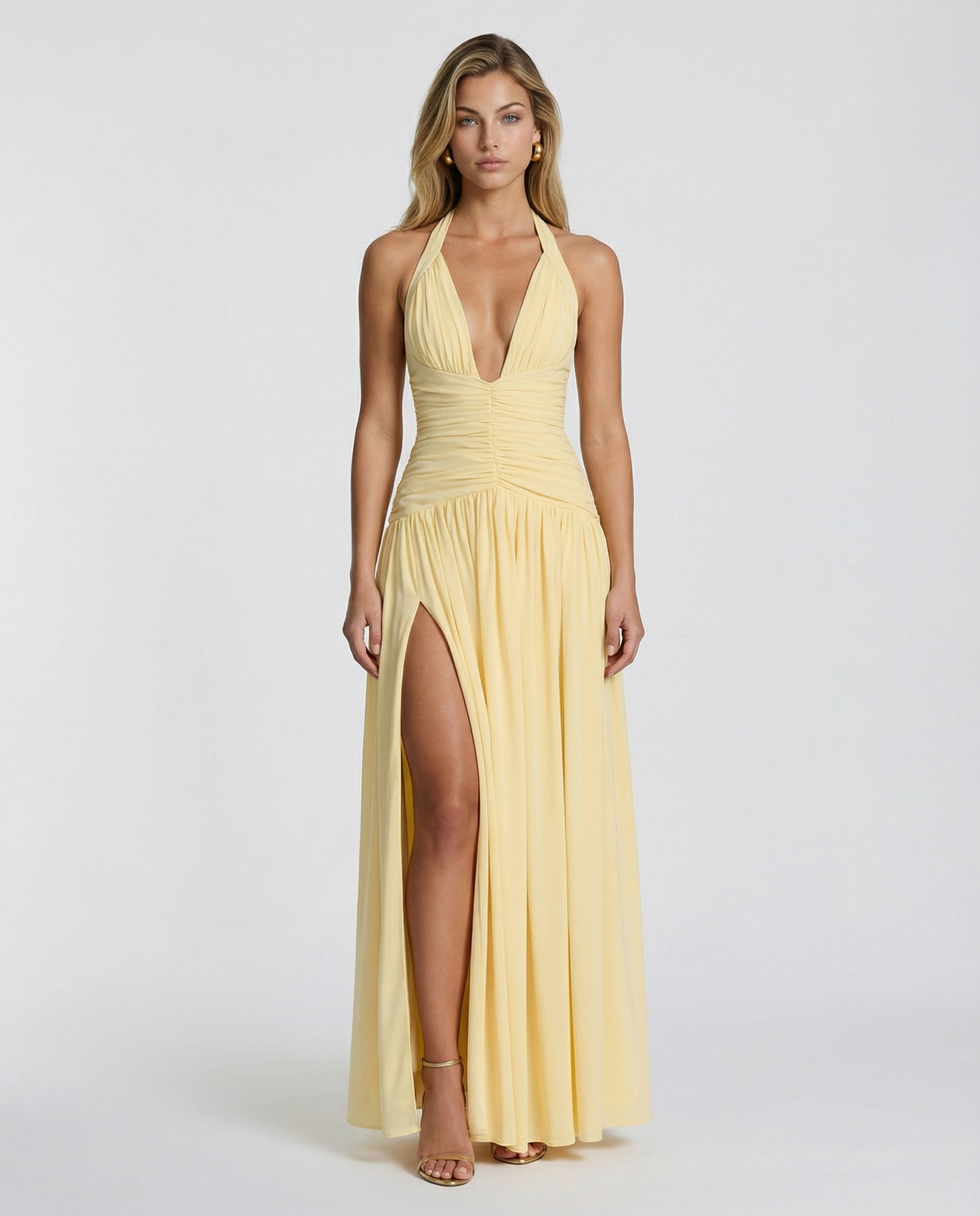Chiffon Halter Slit Maxi Dress