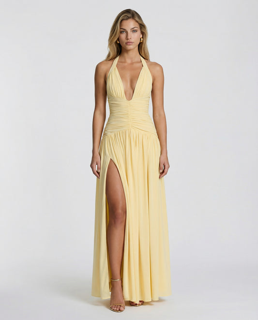 Chiffon Halter Slit Maxi Dress