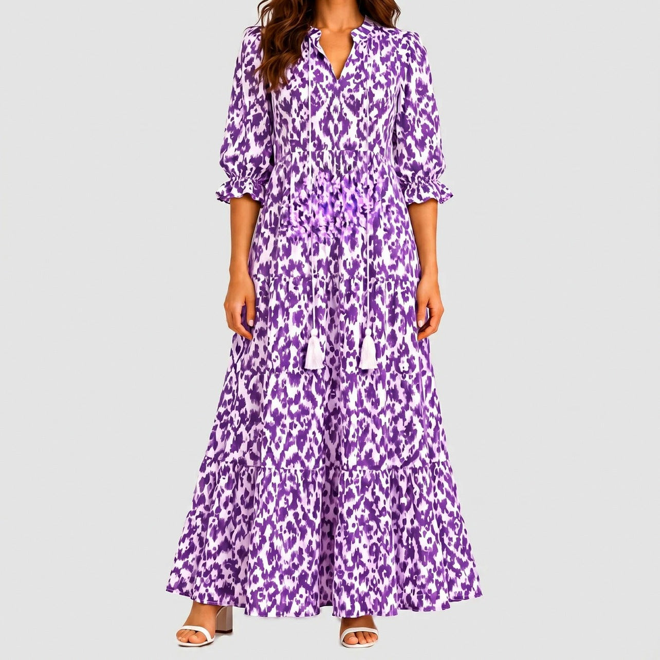 Ikat Puff Sleeve Maxi Dress