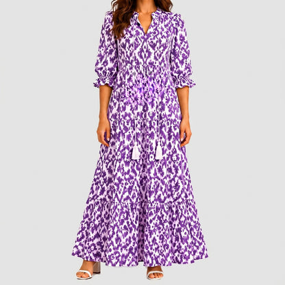 Ikat Puff Sleeve Maxi Dress