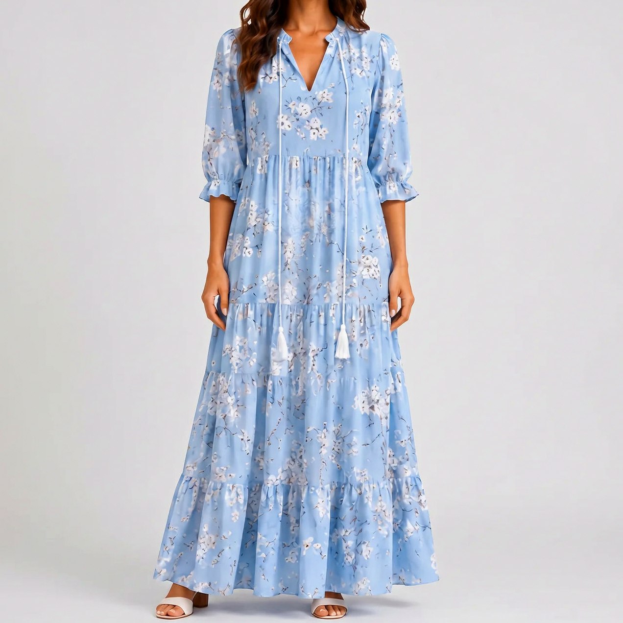 Ikat Puff Sleeve Maxi Dress