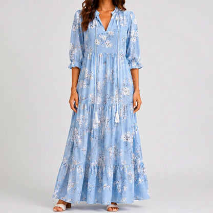 Ikat Puff Sleeve Maxi Dress