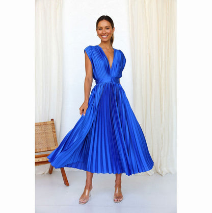 Satin Sleeveless Plunge Midi Dress