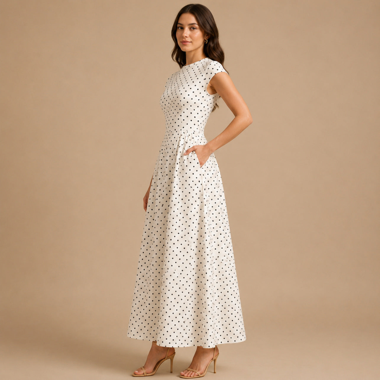 Polka Dot Cap Sleeve Maxi Dress