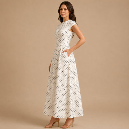Polka Dot Cap Sleeve Maxi Dress