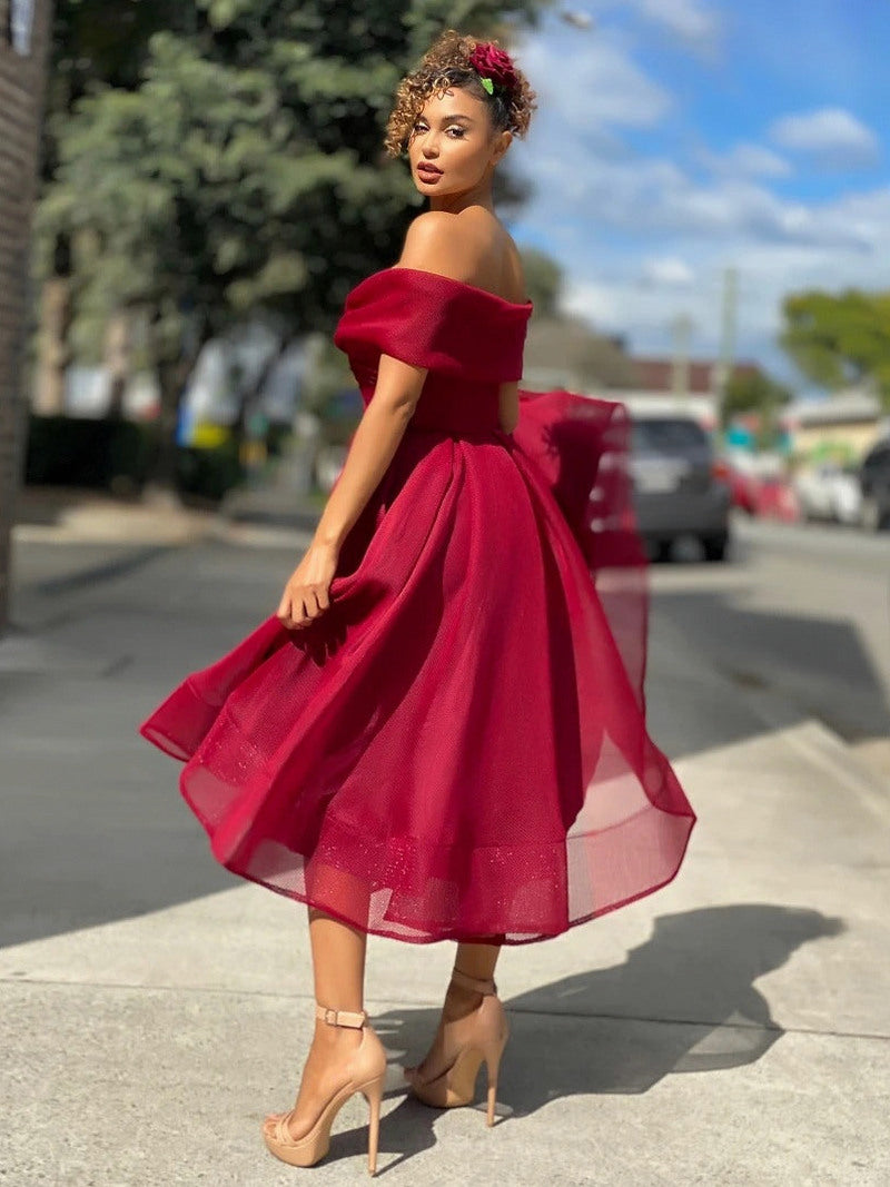 Mesh Off Shoulder Midi Dress
