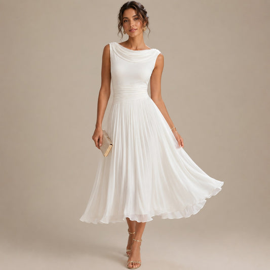 Cowl Neck Pleated Midi Dress