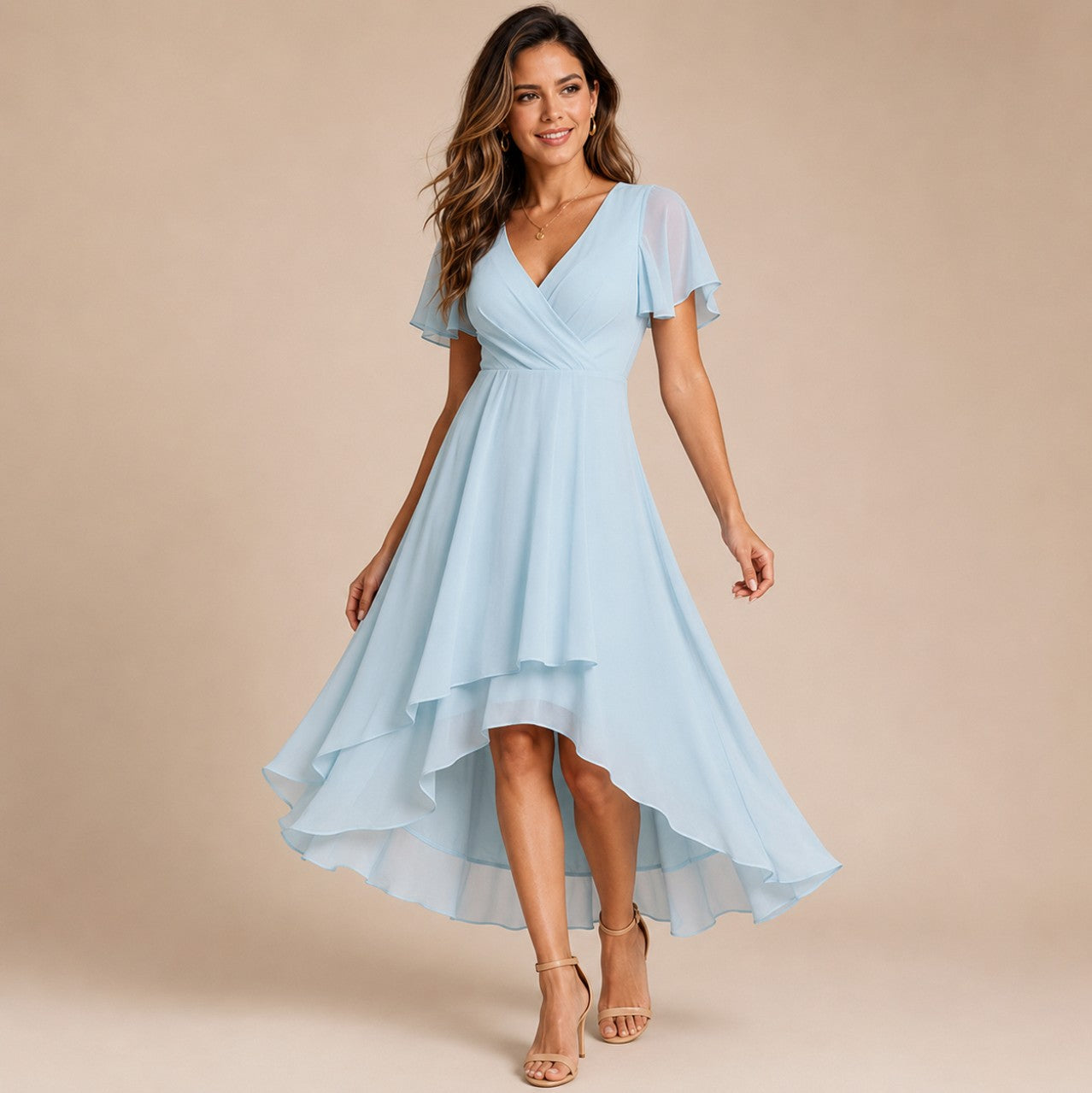 Chiffon High Low Midi Dress