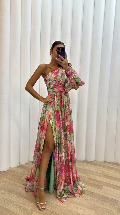 Floral One Shoulder Maxi Dress