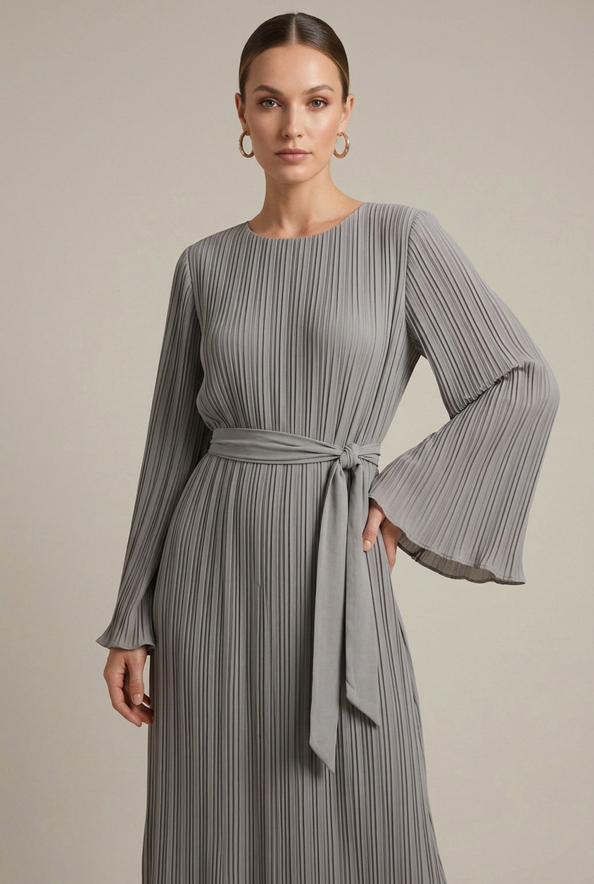 Long Sleeve Tie Waist Maxi Dress