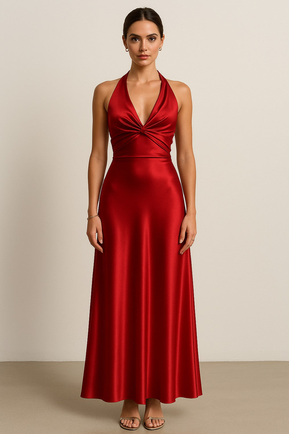 Satin Twist Front Maxi Dress