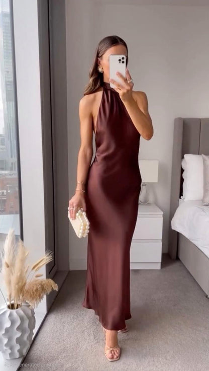 Satin Halter Maxi Slip Dress