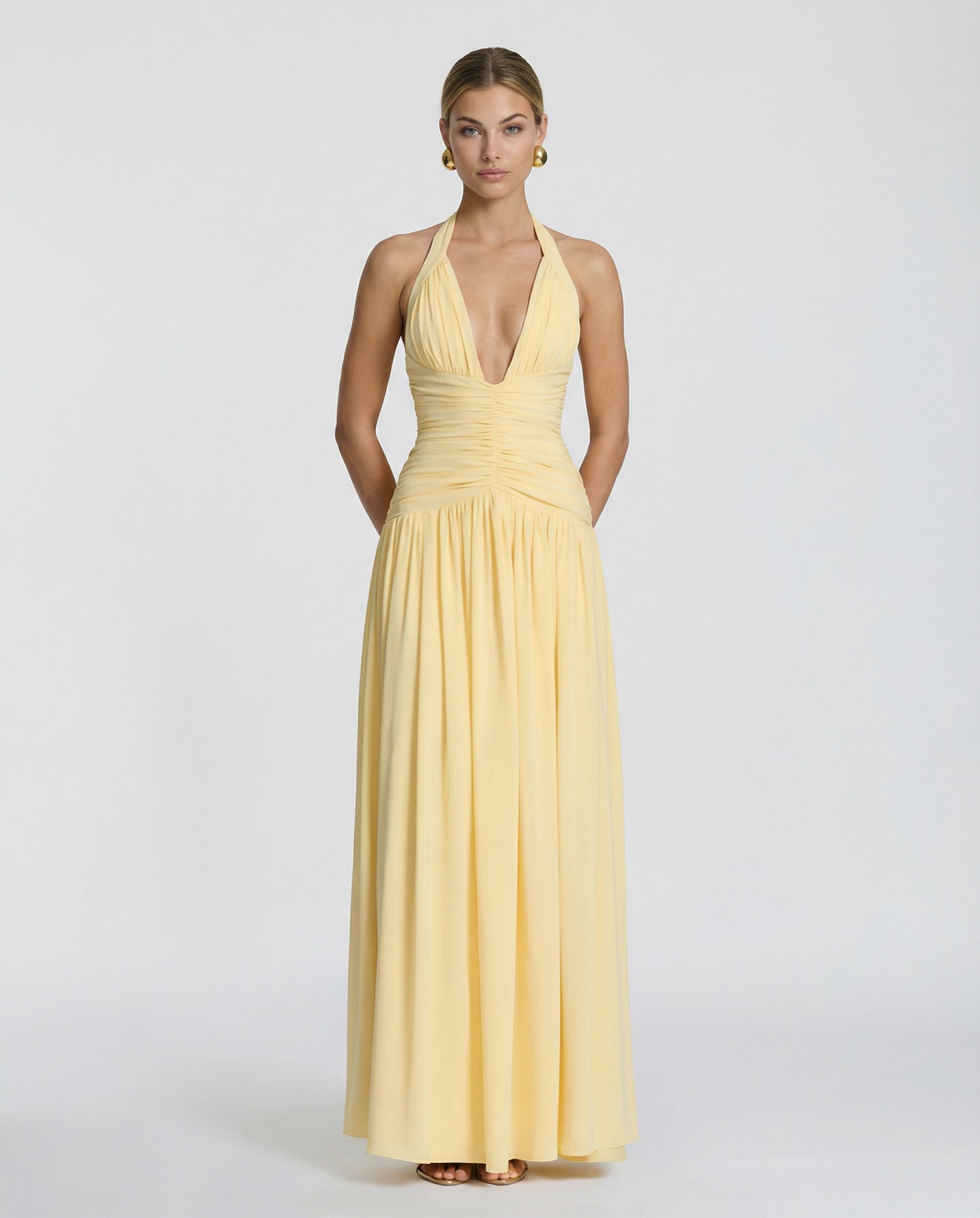 Chiffon Halter Slit Maxi Dress