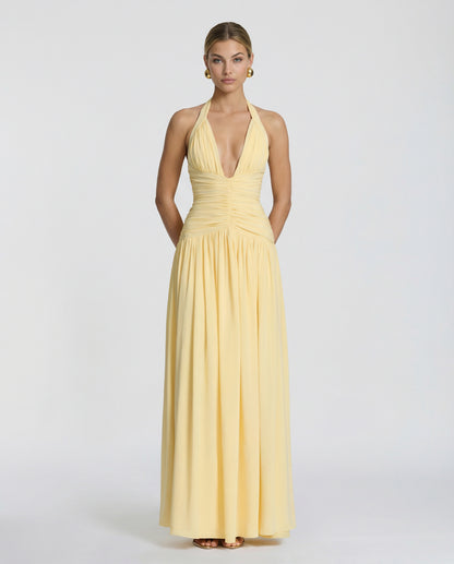 Chiffon Halter Slit Maxi Dress